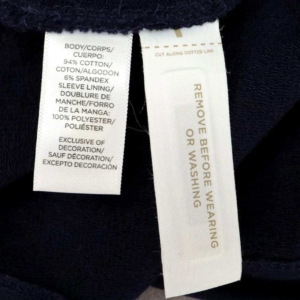 Loft Dress Womens Small Navy Blue Embroidered Bell Slv Stretch Cotton Knit New